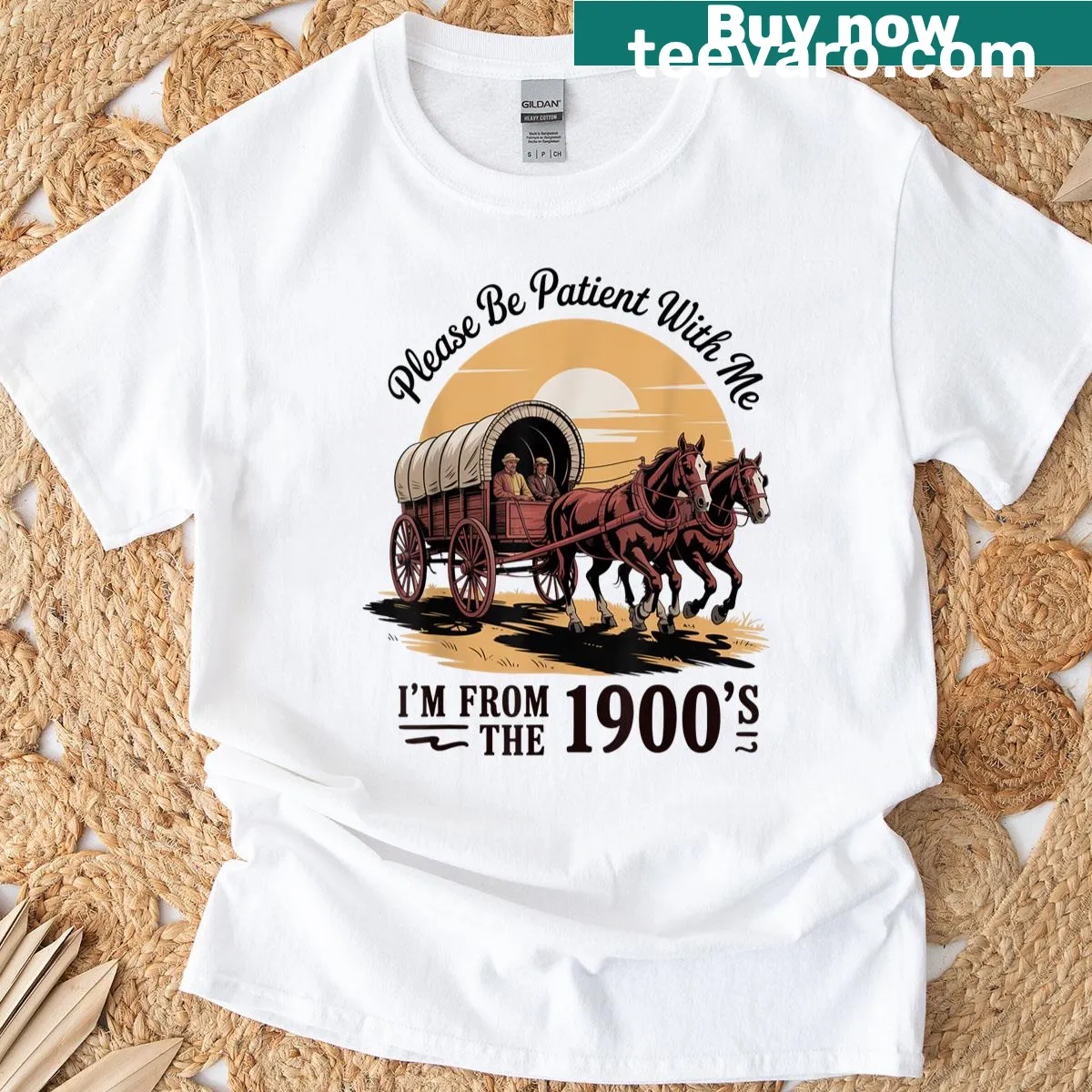 Funny T-shirt stating 'Please Be Patient, I'm From The 1900s' — on a men's t-shirt