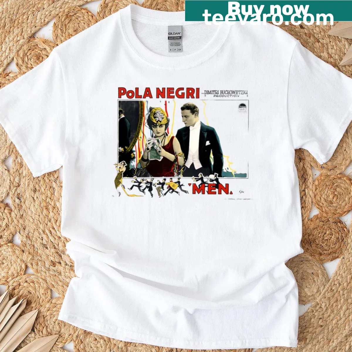 Graphic tribute to Pola Negri on a vintage-style t-shirt — on a men's t-shirt