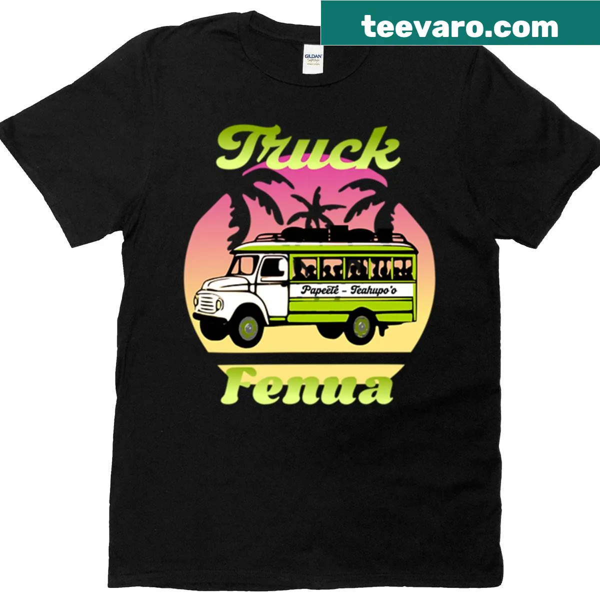 Illustration of a Polynesian truck on a stylish green T-shirt — on a men's t-shirt