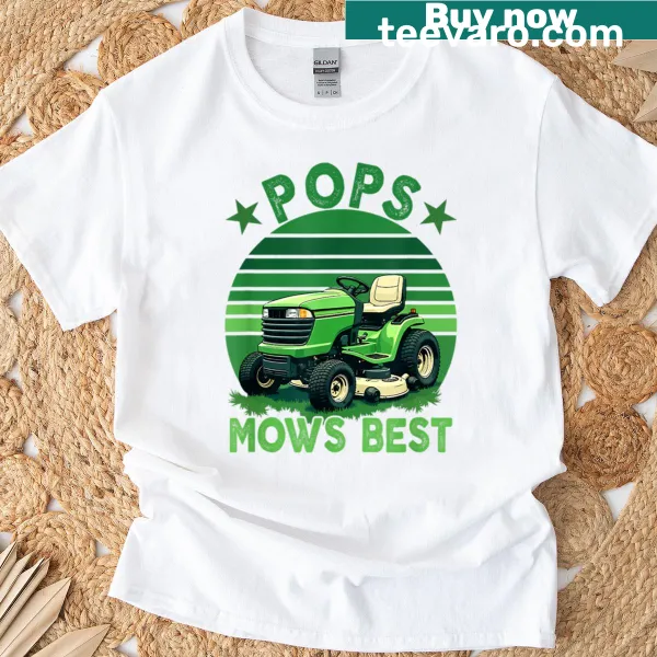 T-shirt with text 'Pops Mows Best' for Father's Day
