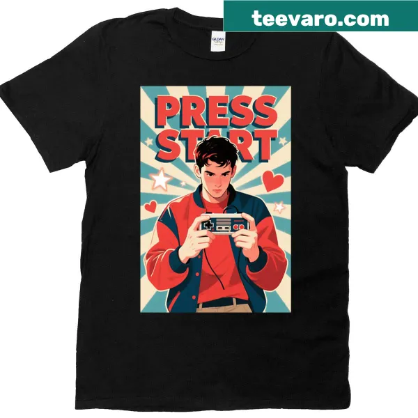 Retro gamer t-shirt with Press Start graphic