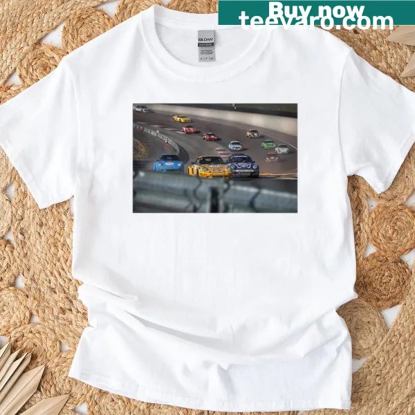 Illustration of racecars on a dynamic t-shirt