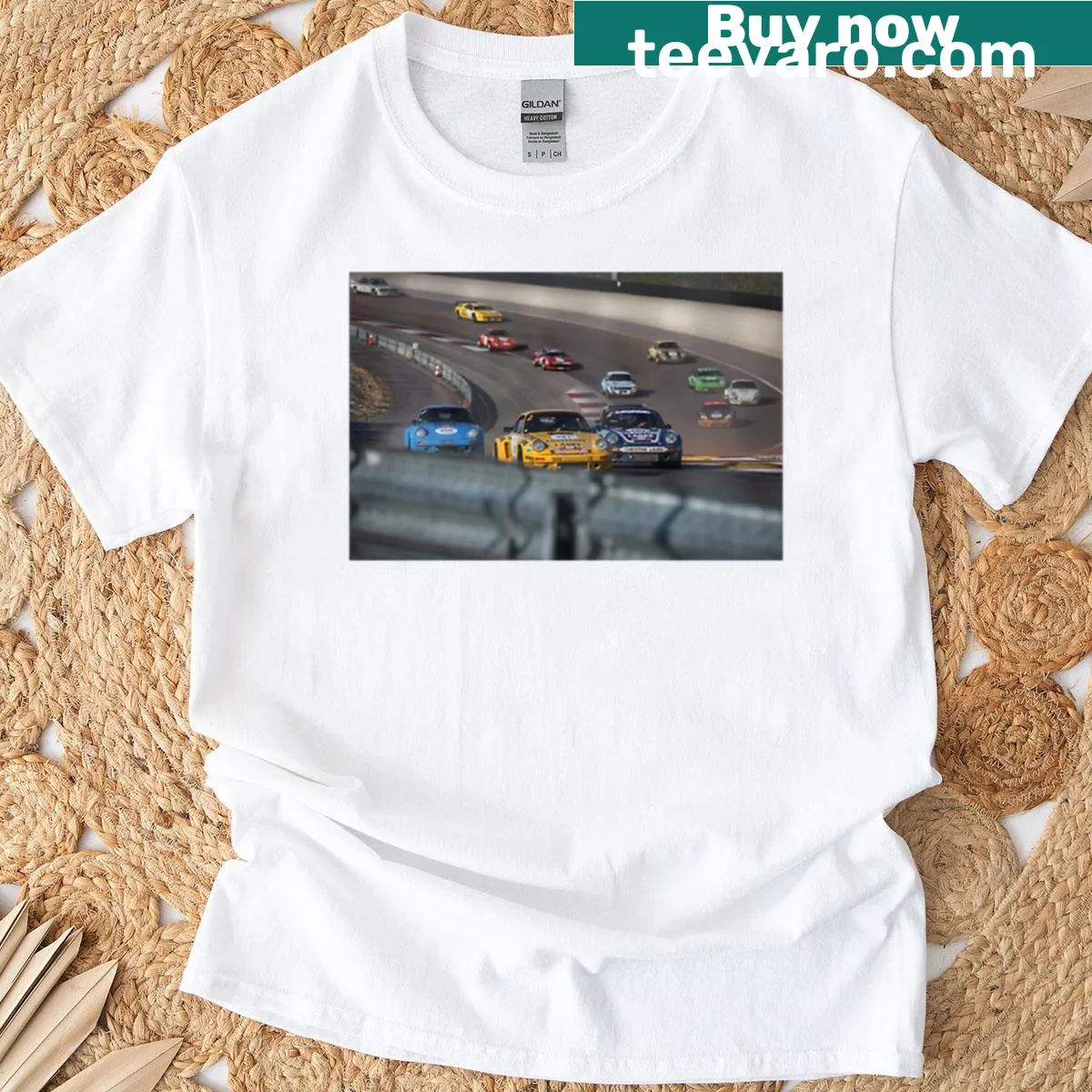 Illustration of racecars on a dynamic t-shirt — on a men's t-shirt
