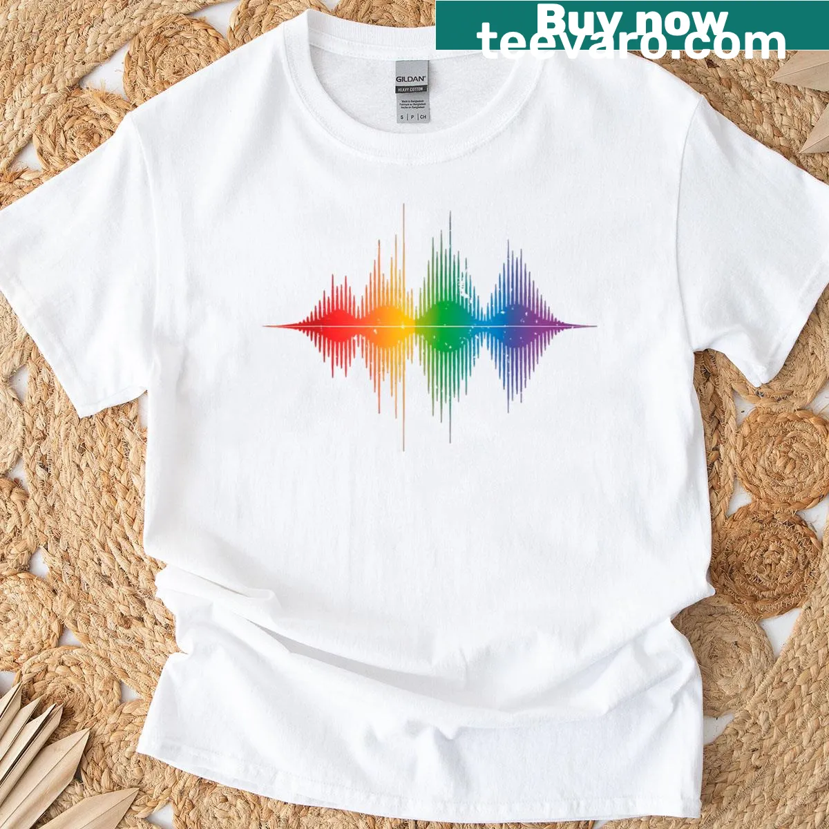 T-shirt with a rainbow heartbeat line, symbolizing love and equality. — on a men's t-shirt