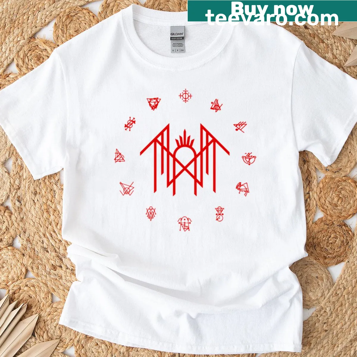 Abstract typography design with the word 'Tkn' on an oversized T-shirt — on a men's t-shirt