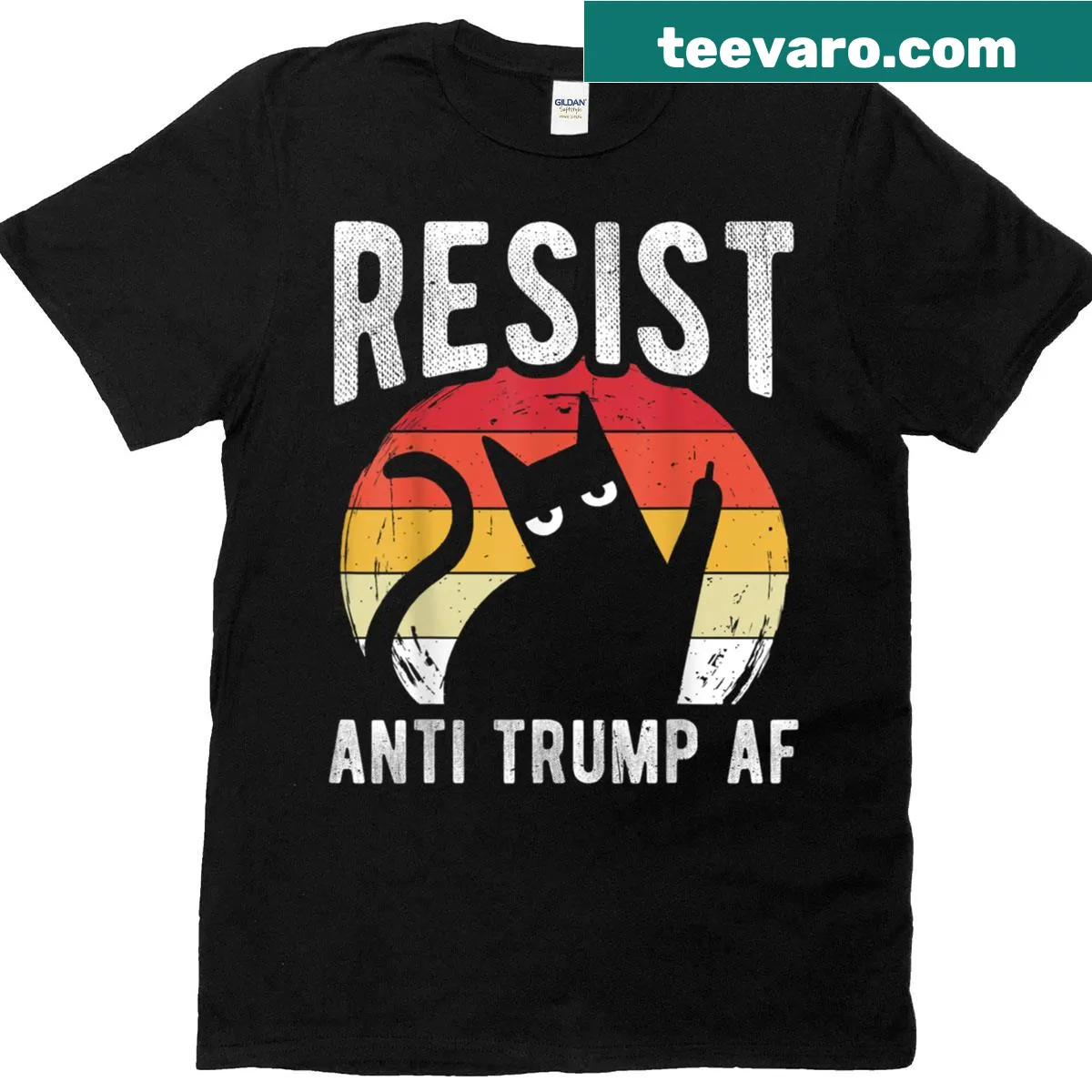 Bold graphic anti-Trump shirt featuring a cat and strong message — on a men's t-shirt