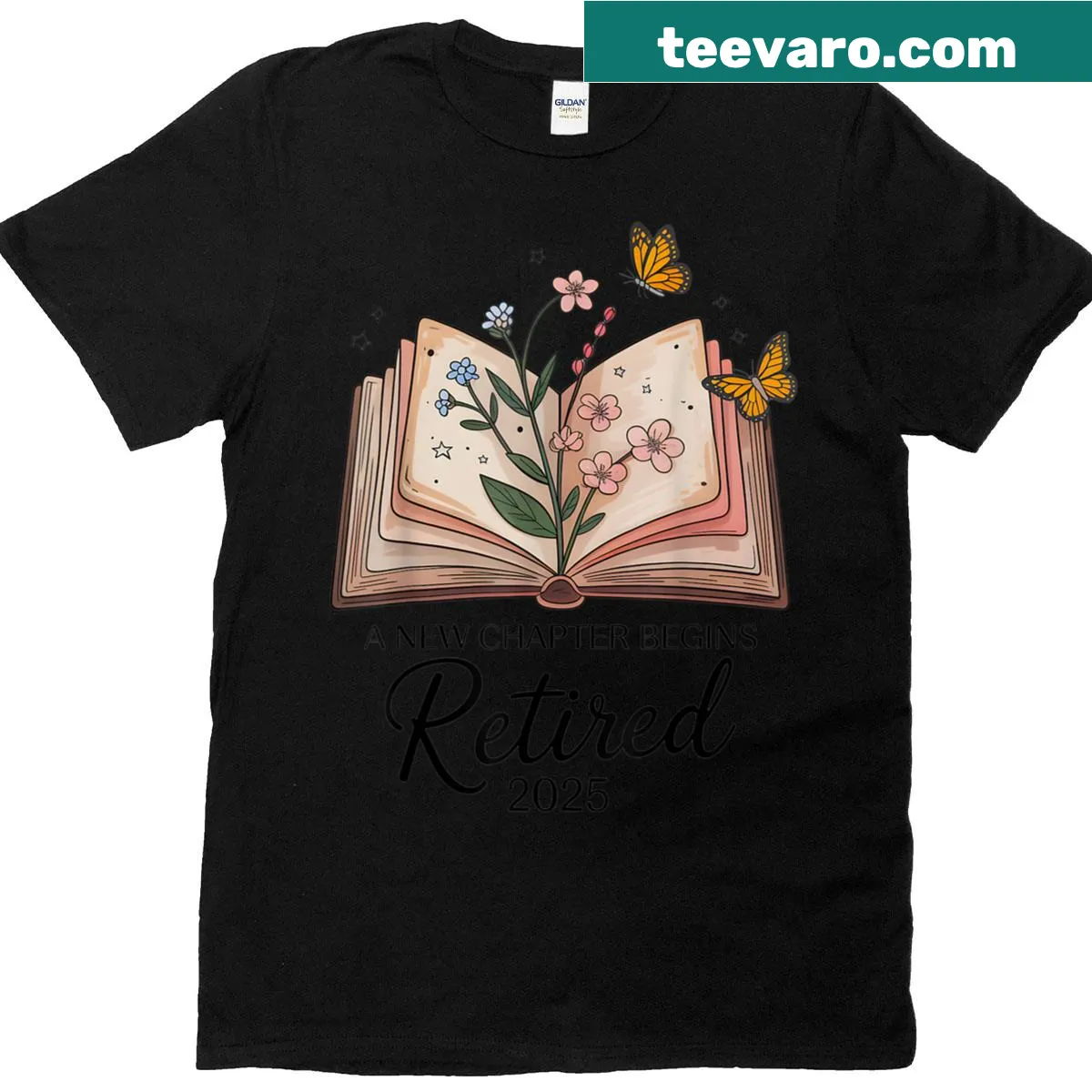Retirement T-shirt for teachers with 'Retired 2025' text — on a men's t-shirt