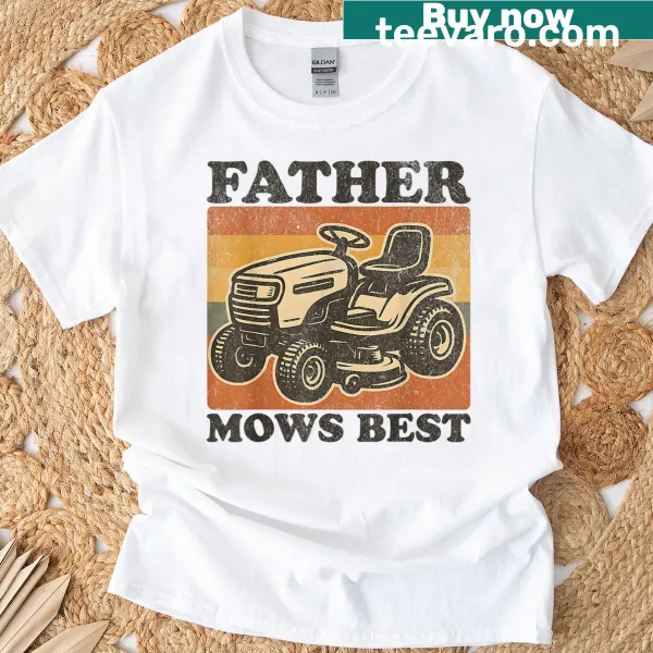 Funny vintage-style 'Father Mows Best' T-shirt for dads