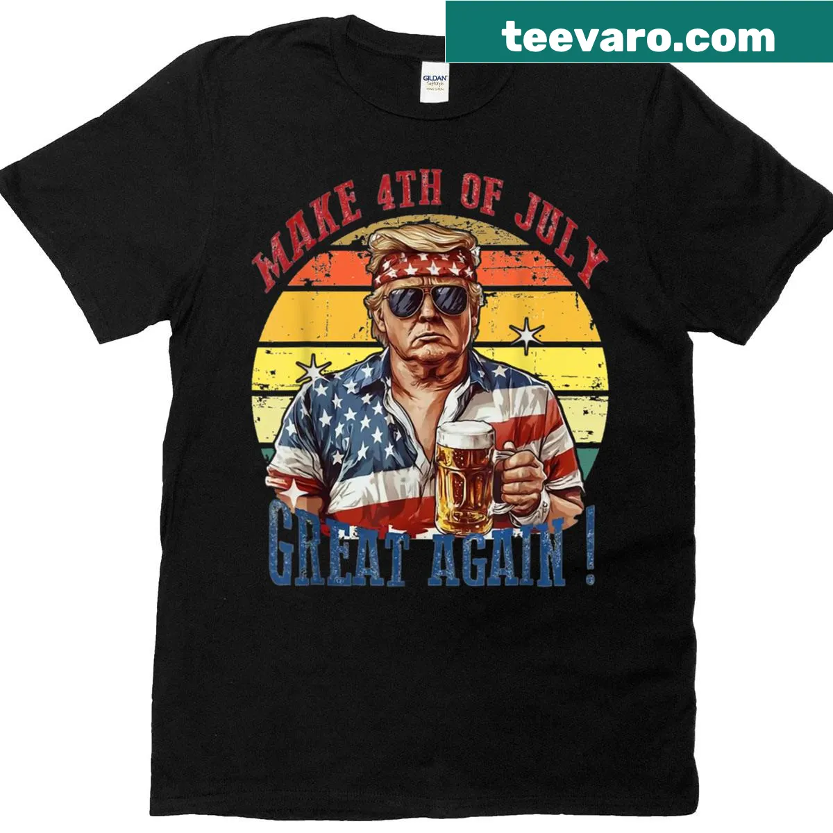 Vintage-style T-shirt with 'Make 4th Of July Great Again' text — on a men's t-shirt