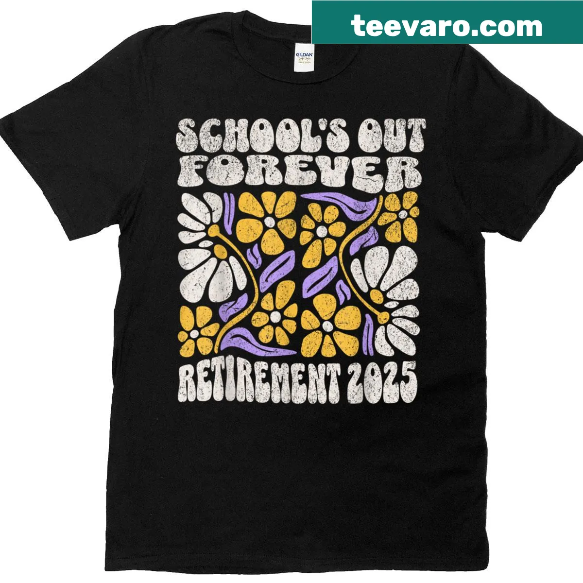 Retirement T-shirt for teachers with Schools Out Forever 2025 text — on a men's t-shirt