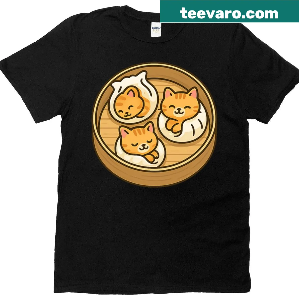 Cartoon cats resembling shrimp dumplings in a steamer with 'Har Meow Trio' text — on a men's t-shirt