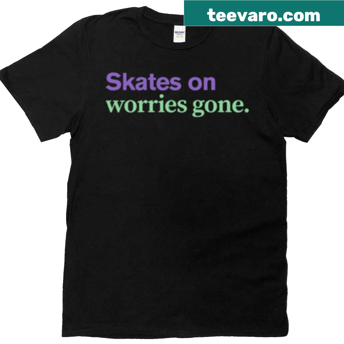 Oversized tee with the quote 'Skates On Worries Gone' — on a men's t-shirt
