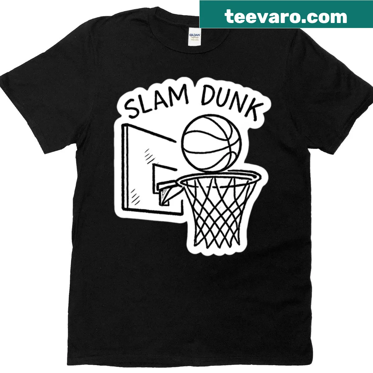 Basketball slam dunk sketch illustration on an oversized t-shirt. — on a men's t-shirt