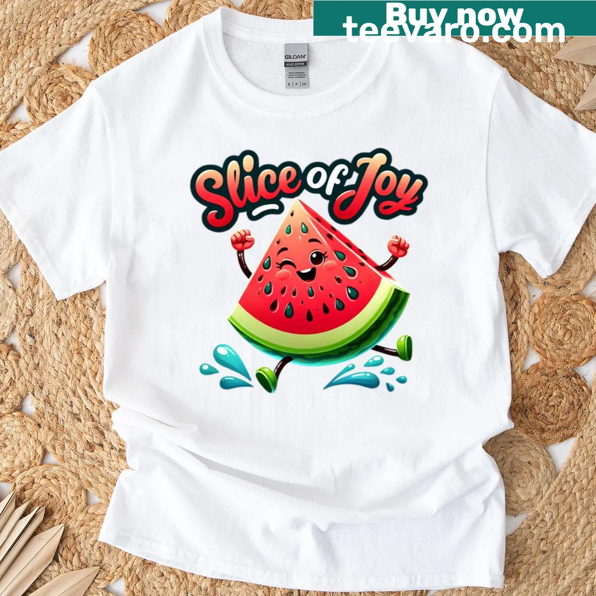 Cartoon t-shirt featuring a happy watermelon slice — on a men's t-shirt
