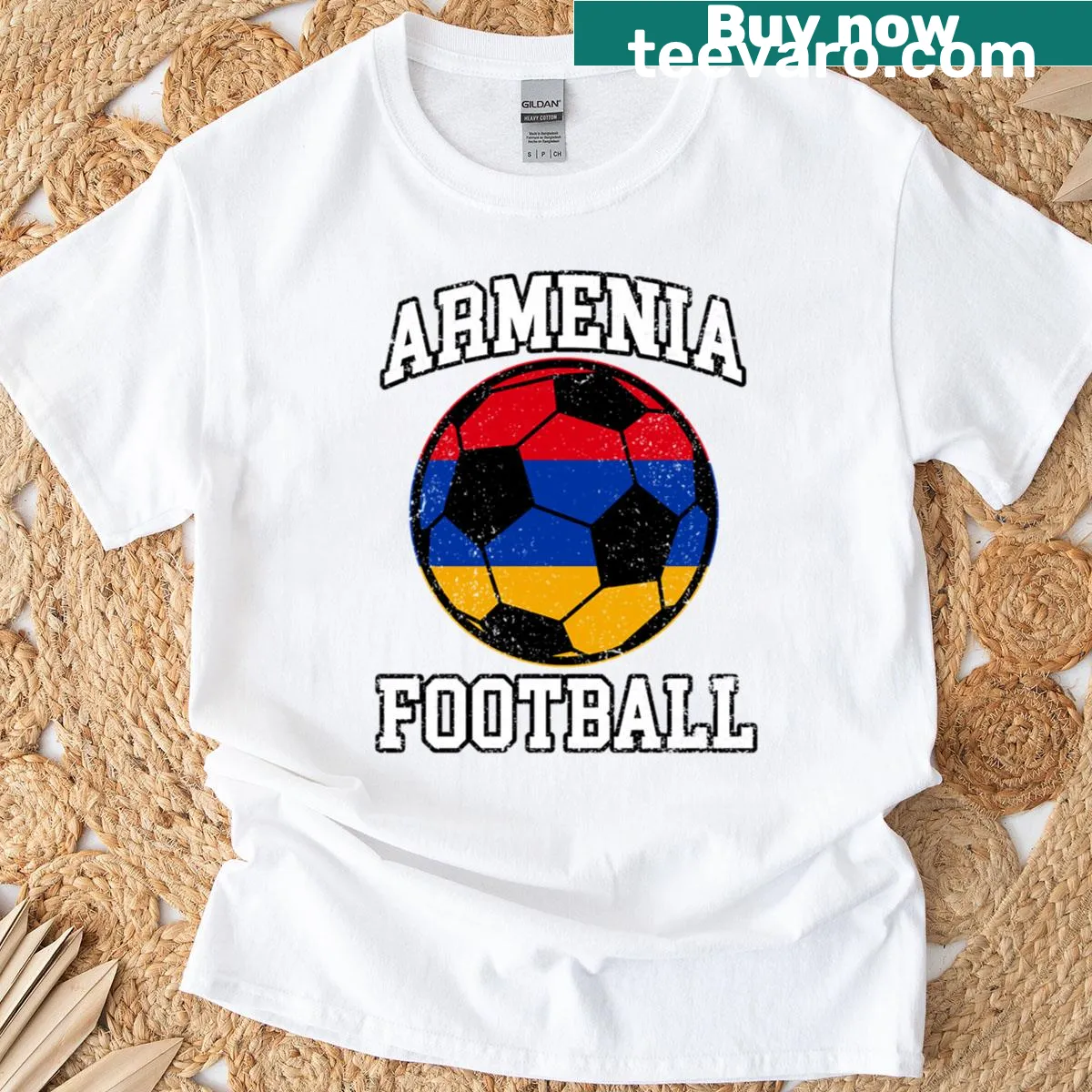 T-shirt featuring a soccer ball design for Armenia soccer fans — on a men's t-shirt