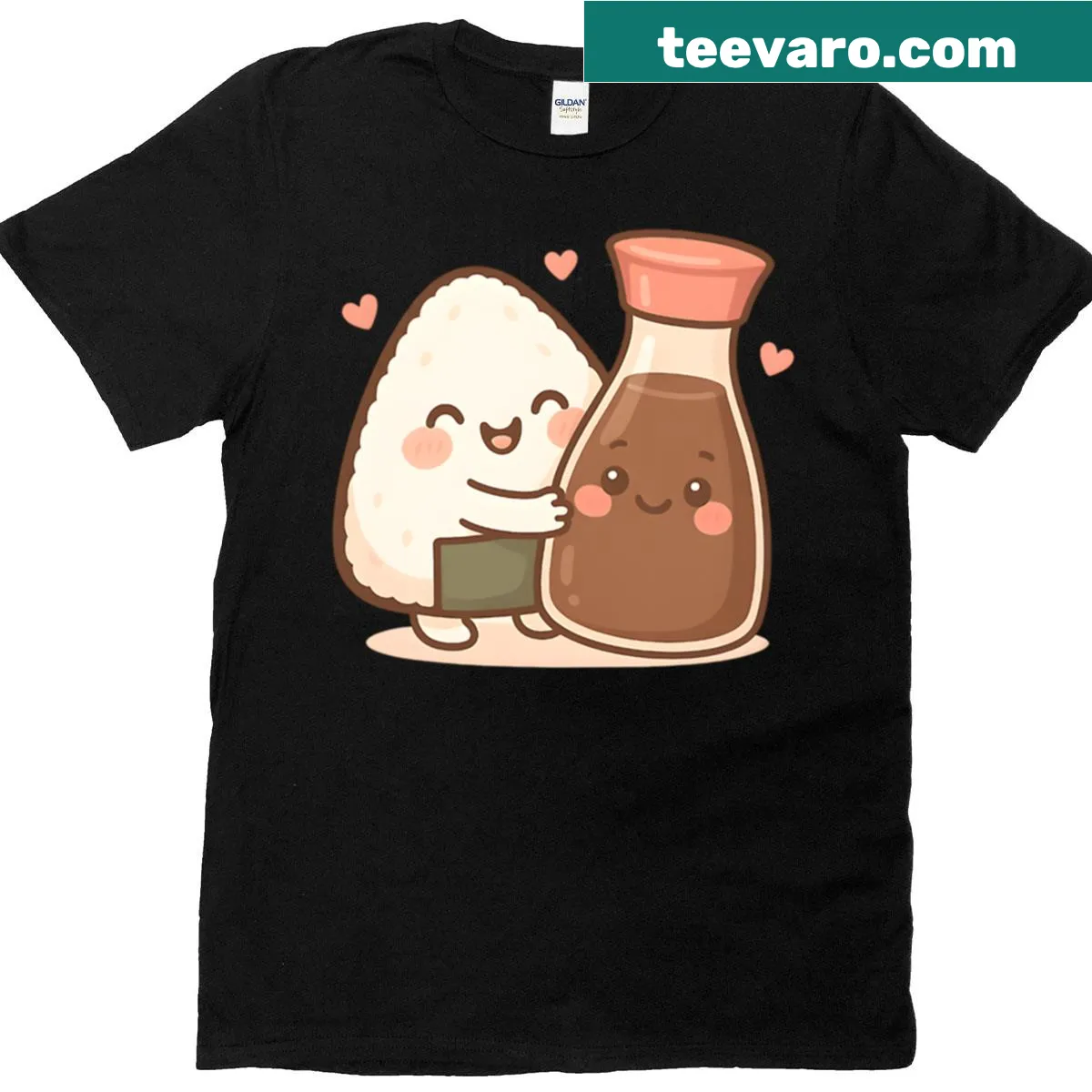 Cute onigiri graphic T-shirt featuring Soy In Love text — on a men's t-shirt