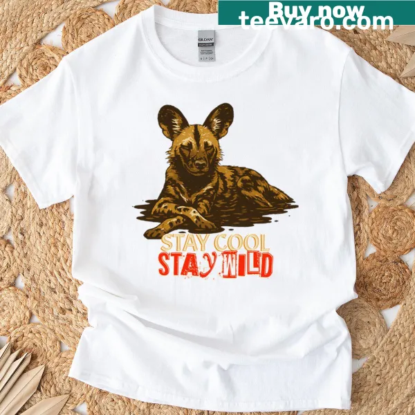 Artistic graphic t-shirt featuring a relaxed African wild dog