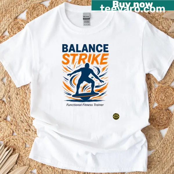 Motivational graphic t-shirt with 'Strike From Stability' for fitness enthusiasts