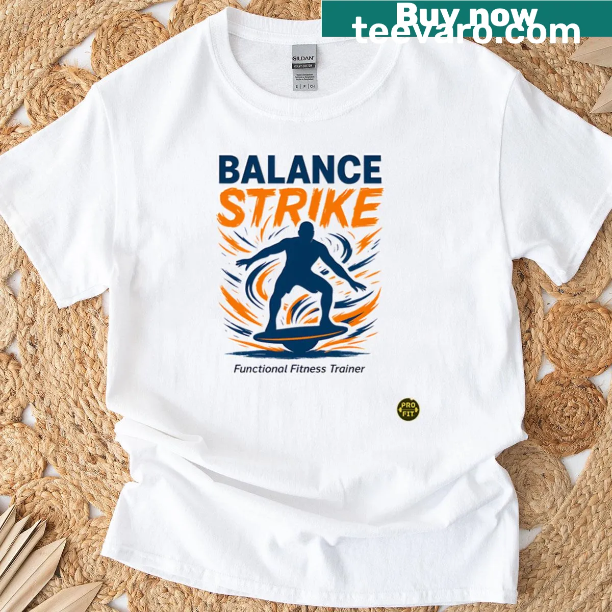 Motivational graphic t-shirt with 'Strike From Stability' for fitness enthusiasts — on a men's t-shirt