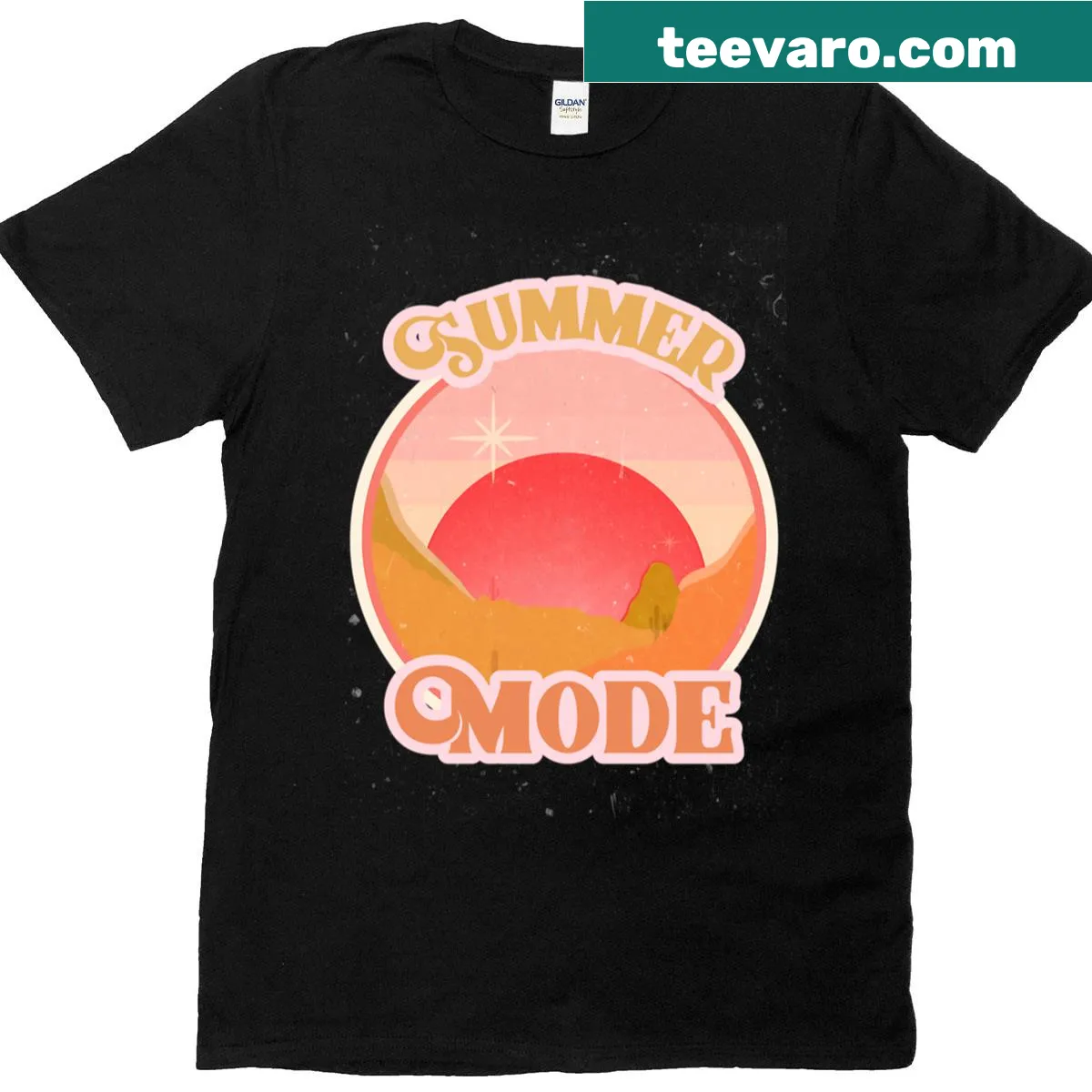 Playful Summer Mode t-shirt featuring bright typography — on a men's t-shirt