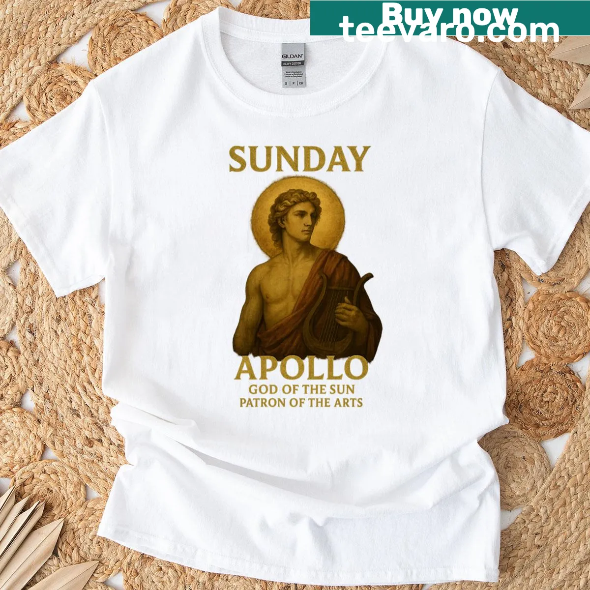 Illustration of Apollo, the god of light and harmony, on a t-shirt. — on a men's t-shirt