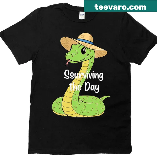 Illustration of a chill snake in a straw hat on a humorous T-shirt.