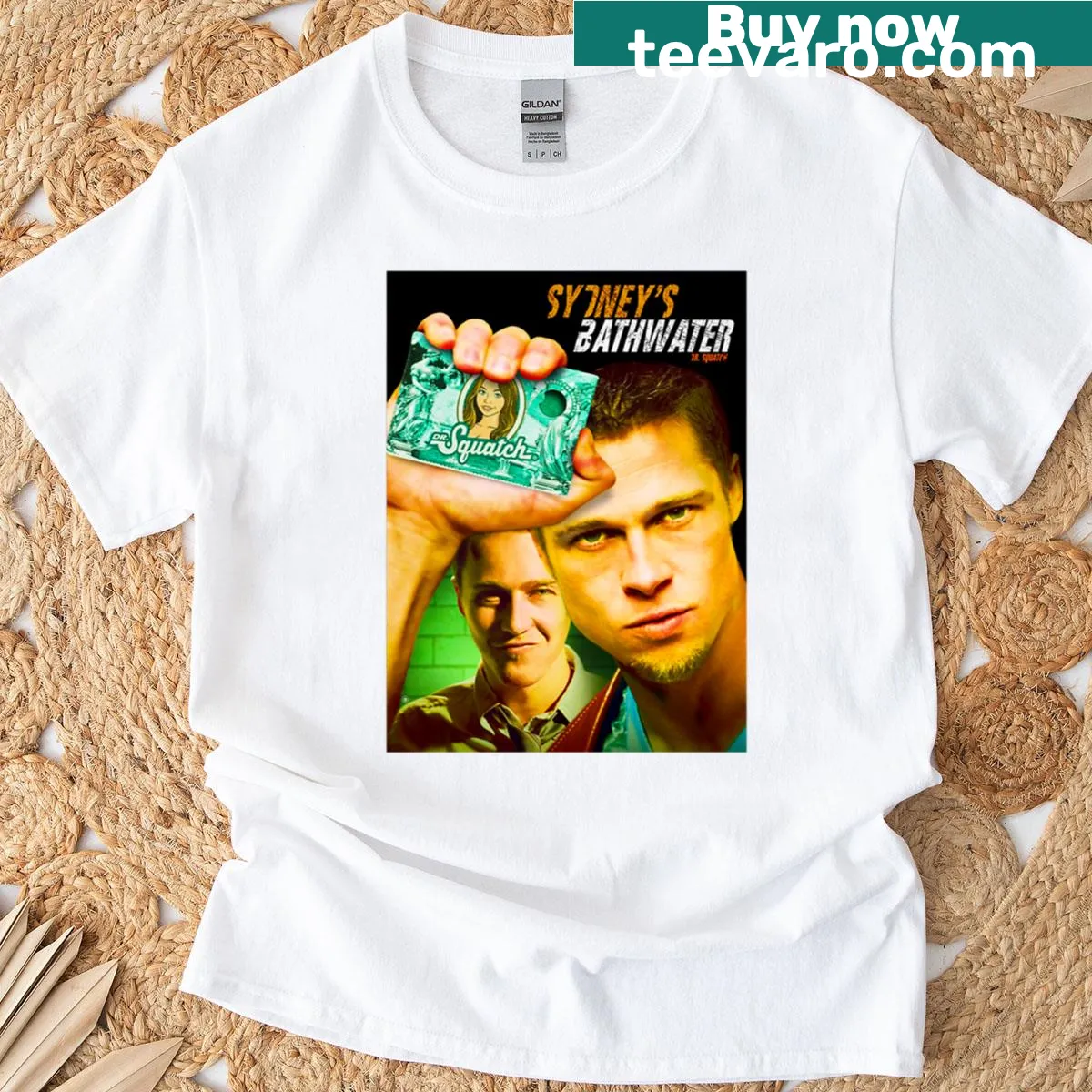 Funny graphic tee with 'Sydney’s Bathwater Club' text — on a men's t-shirt