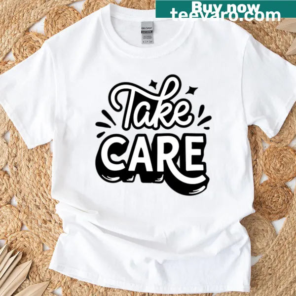 Oversized T-shirt with inspirational 'Take Care' slogan
