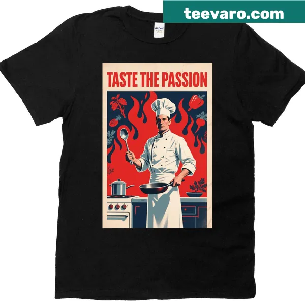 Retro chef-themed t-shirt with 'Taste The Passion' text