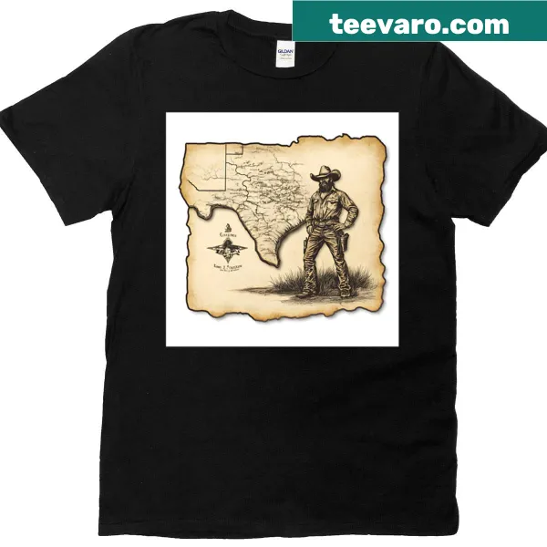 Illustrated Texas map T-shirt showcasing the state and its landmarks