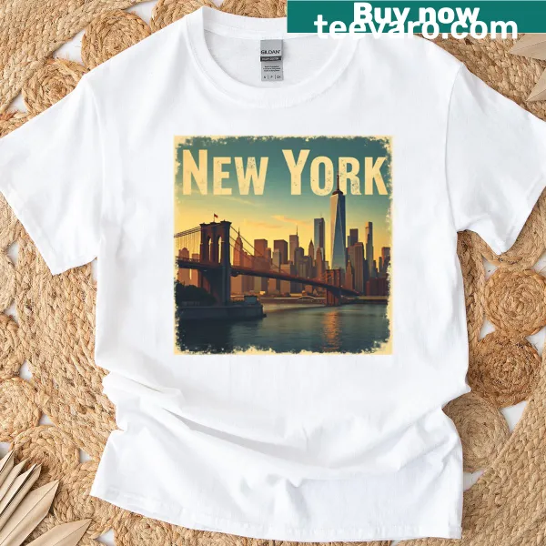 Illustration of the Brooklyn Bridge in an artistic design on a T-shirt