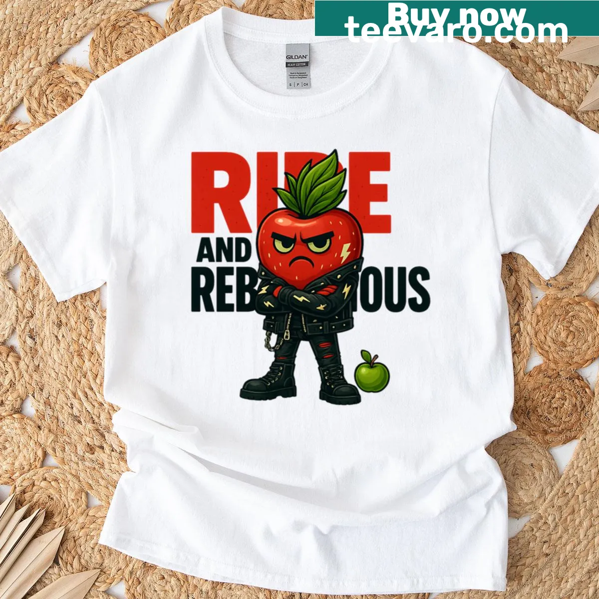 Punk fruit character with attitude on a T-shirt — on a men's t-shirt
