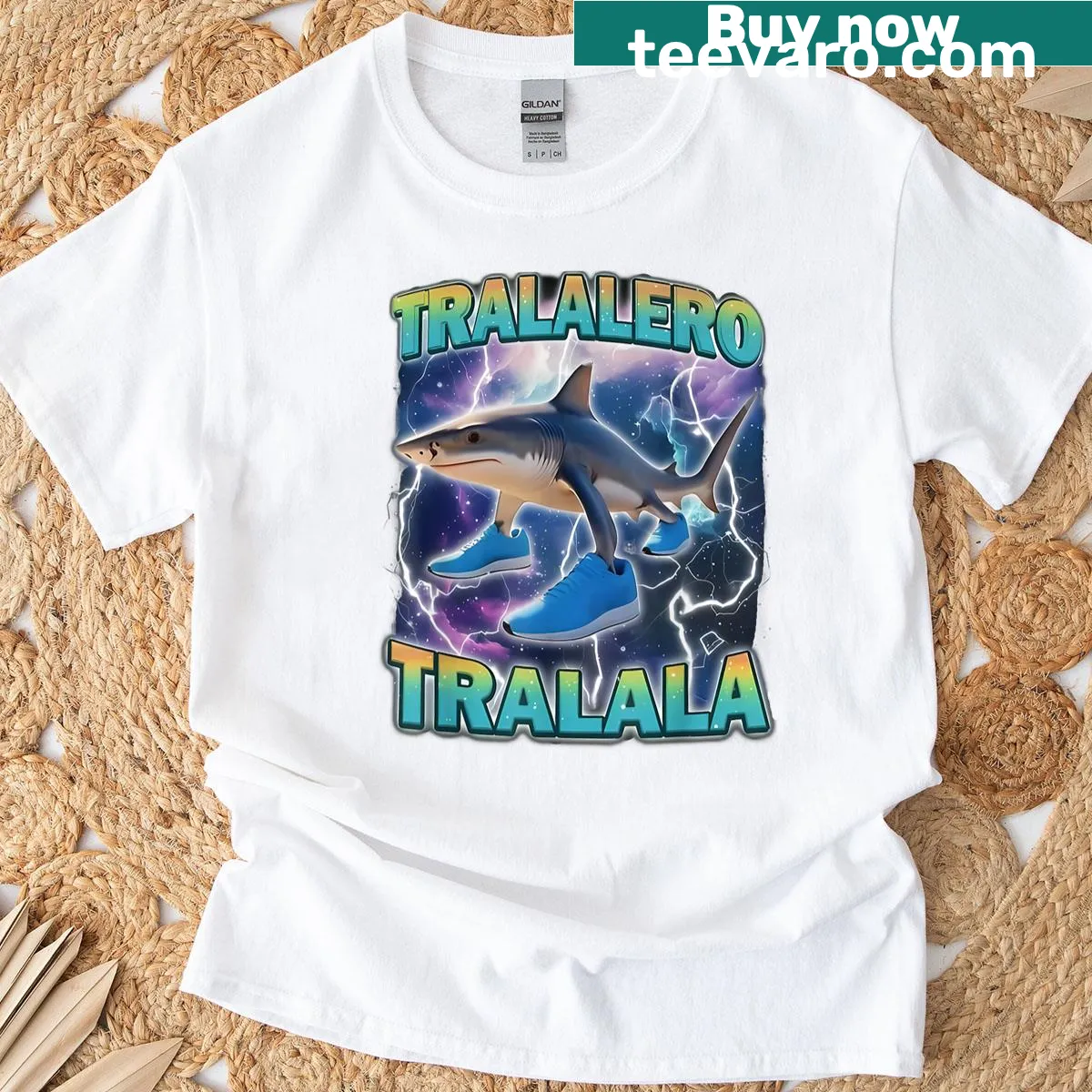 Funny shark meme cartoon on a kids T-shirt — on a men's t-shirt