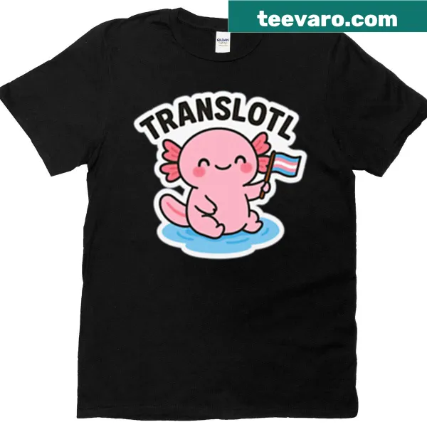 Cartoon axolotl T-shirt featuring trans pride elements