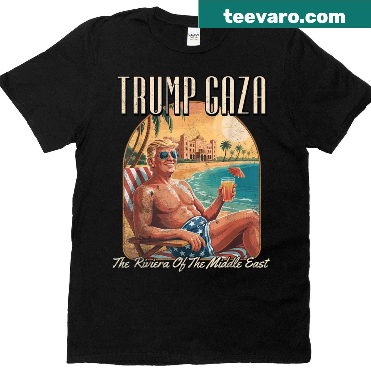 Graphic t-shirt featuring a humorous take on political themes — on a men's t-shirt