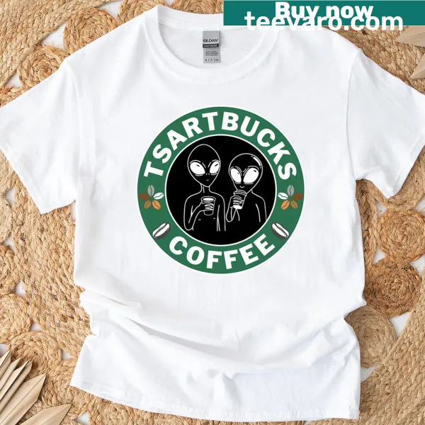Alien coffee design with a fun sci-fi theme on a T-shirt