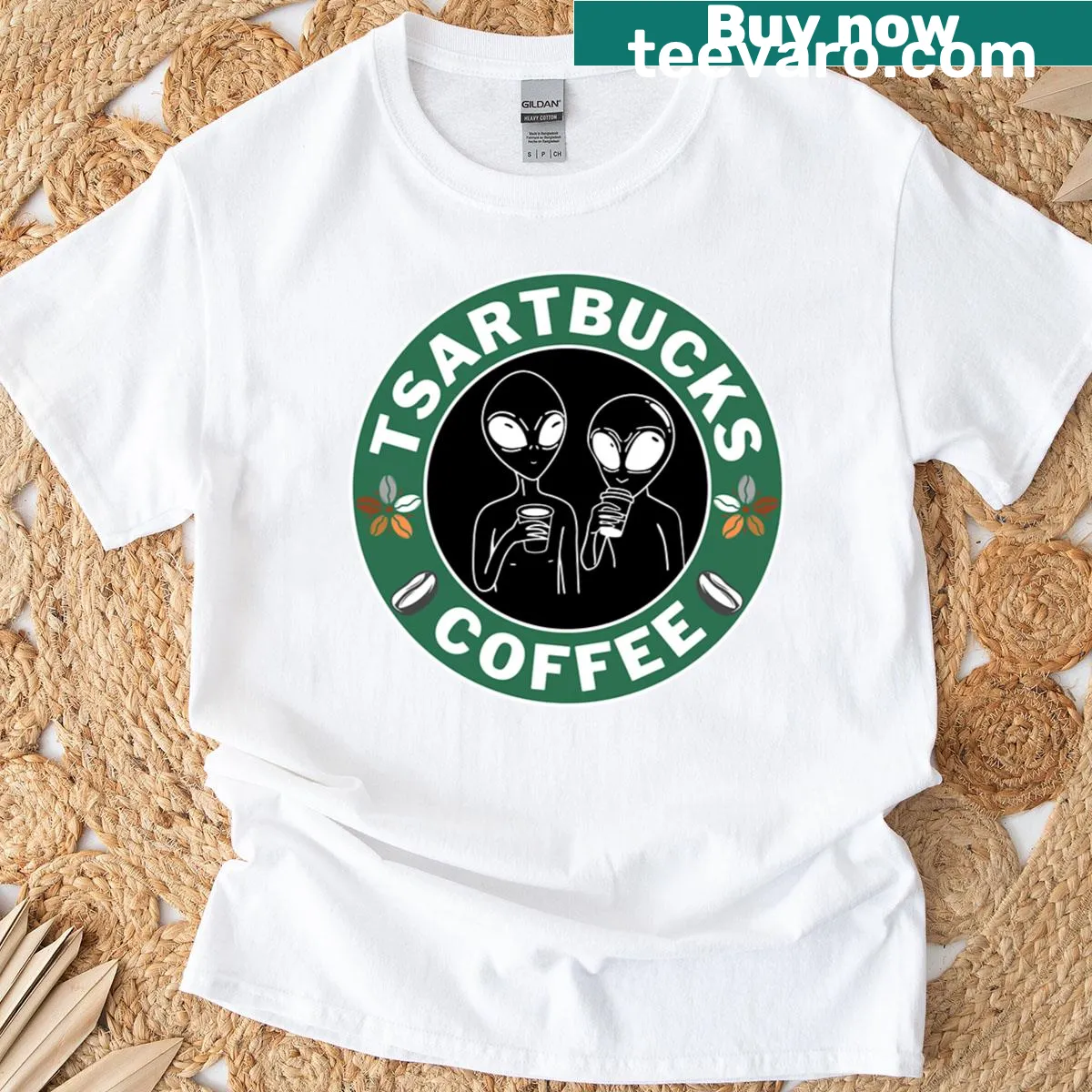 Alien coffee design with a fun sci-fi theme on a T-shirt — on a men's t-shirt