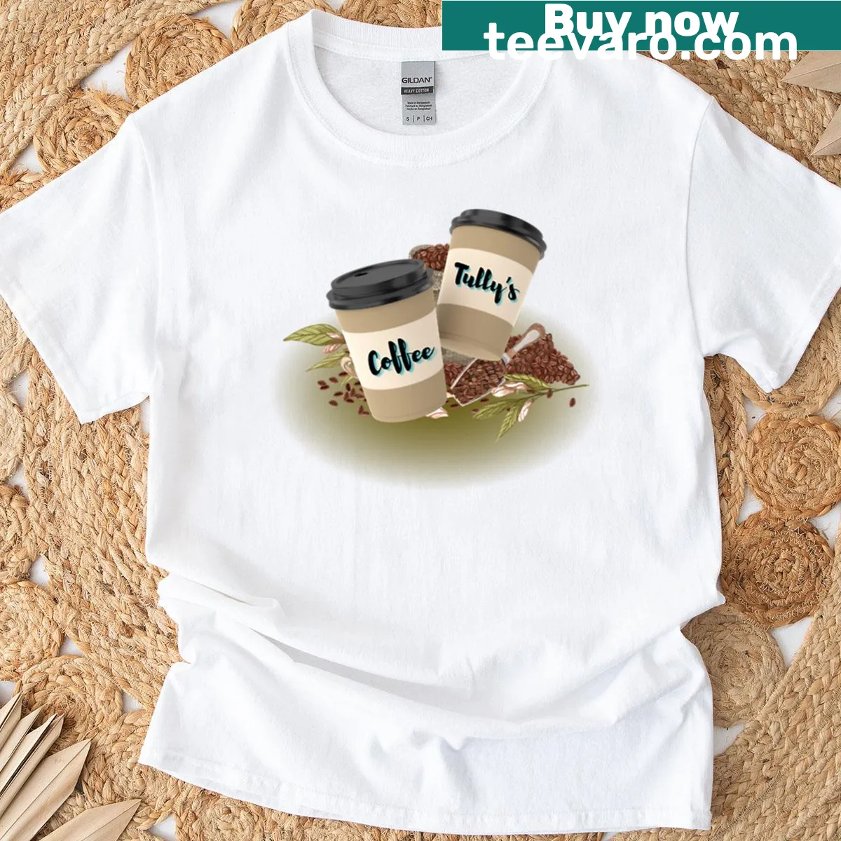Coffee beans graphic featured on a T-shirt. — on a men's t-shirt