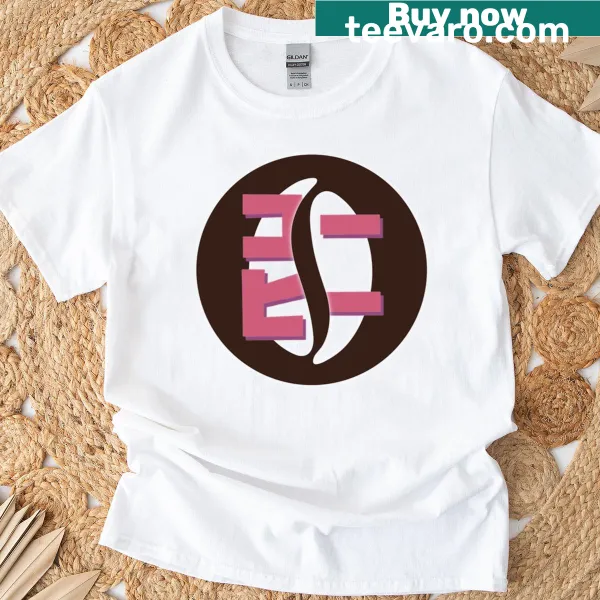 Tullys coffee cup in pink Japanese font on t-shirt