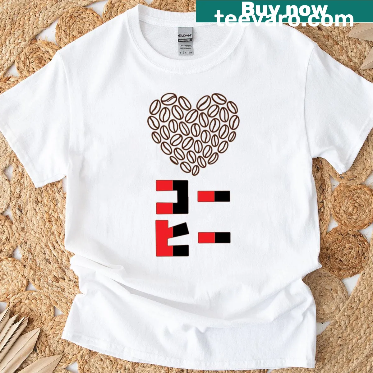 Japanese Rising phrase for coffee printed on a T-shirt — on a men's t-shirt