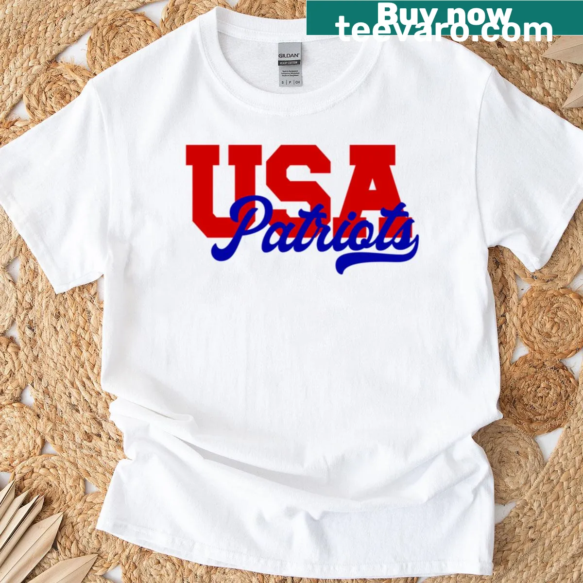 Patriotic T-shirt featuring USA-themed design. — on a men's t-shirt