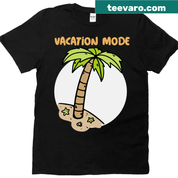 Casual t-shirt with a 'Vacation Mode' design, perfect for travel lovers.