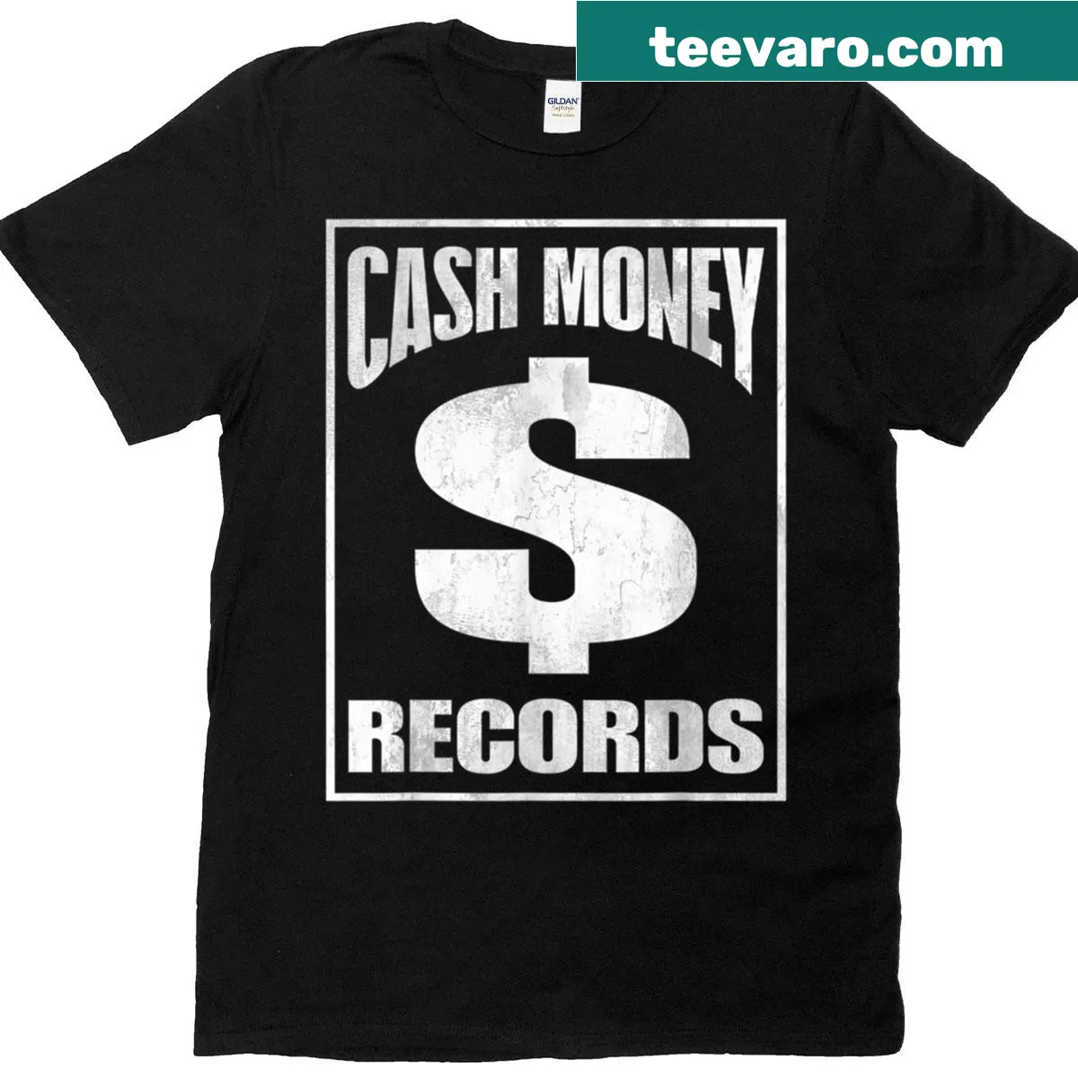 Vintage T-shirt with Cash Money Records graphic quotes — on a men's t-shirt