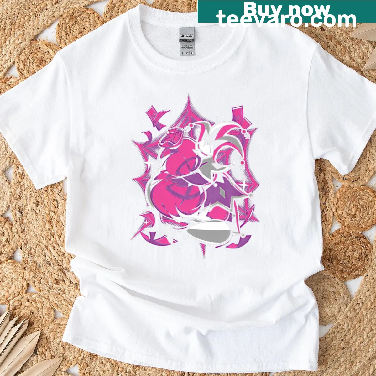 Stylish T-shirt with illustrations inspired by Vivziepop — on a men's t-shirt