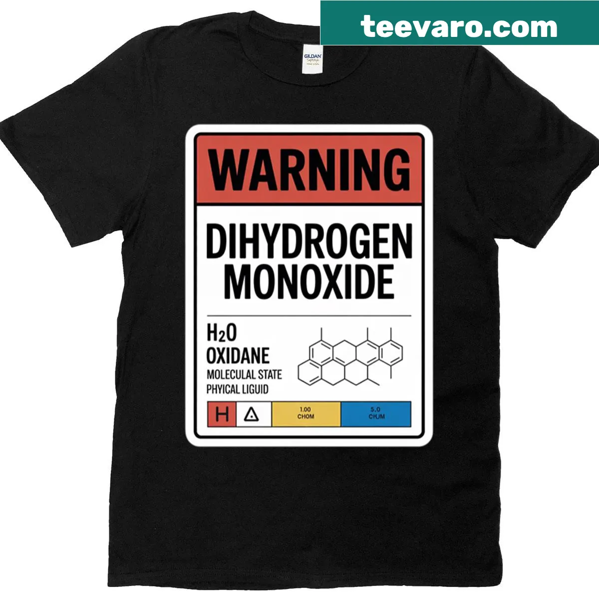 Edgy Warning Dihydrogen Monoxide t-shirt with bold text — on a men's t-shirt
