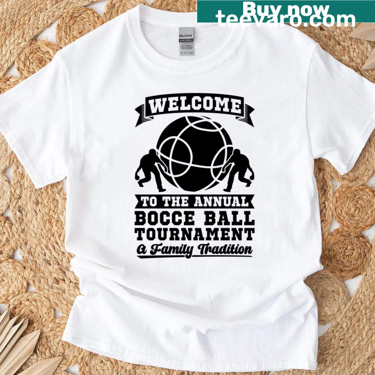 Bocce Player T-shirt with 'Welcome To Annual Bocce' text. — on a men's t-shirt