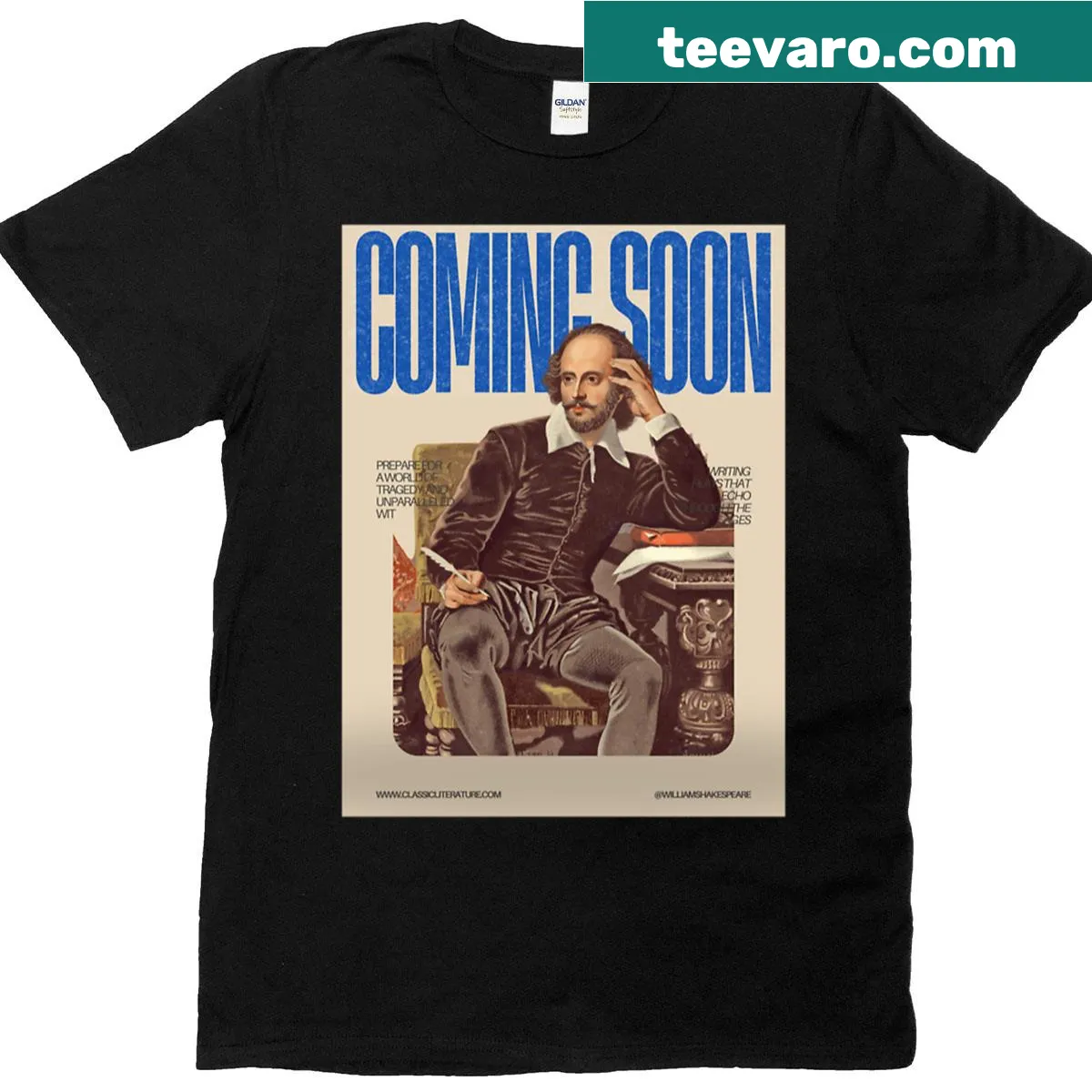 Playful t-shirt featuring William Shakespeare with a clever message — on a men's t-shirt