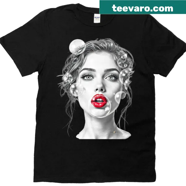 Illustration of a woman making bubbles on a playful t-shirt design