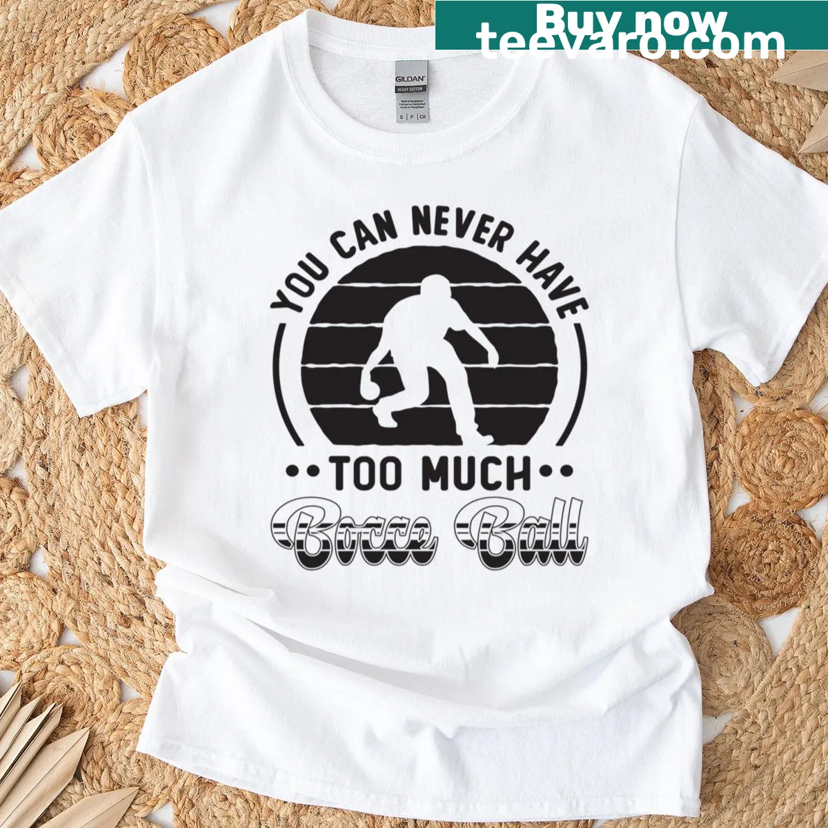 Funny T-shirt about bocce ball with playful typography. — on a men's t-shirt