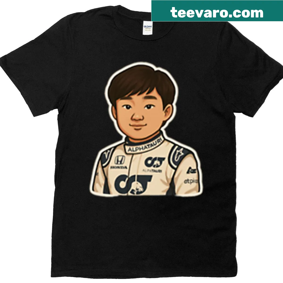 Cartoon design of Yuki Tsunoda on a fun t-shirt — on a men's t-shirt